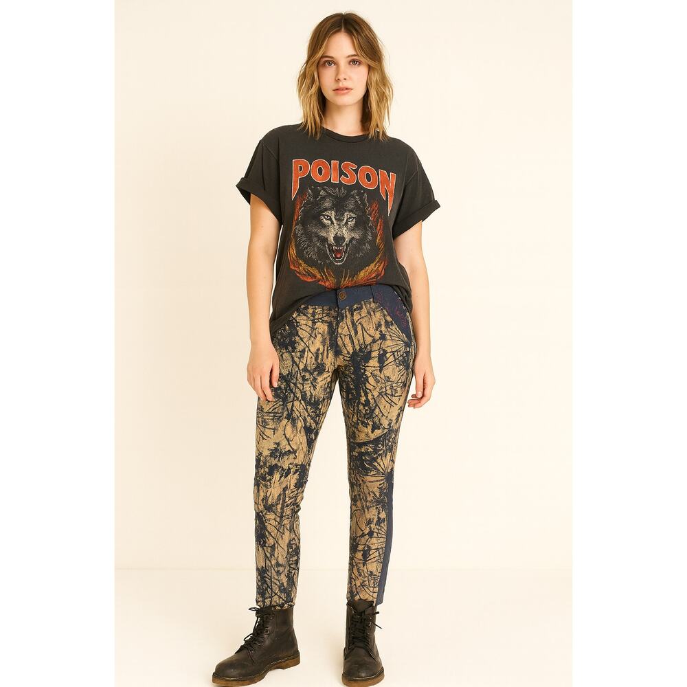 ELF SACK navy abstract print artsy statement slim leg pants size large